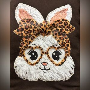 NEW Size large Plush Bunny Face with Leopard Print Bow and Glasses - White